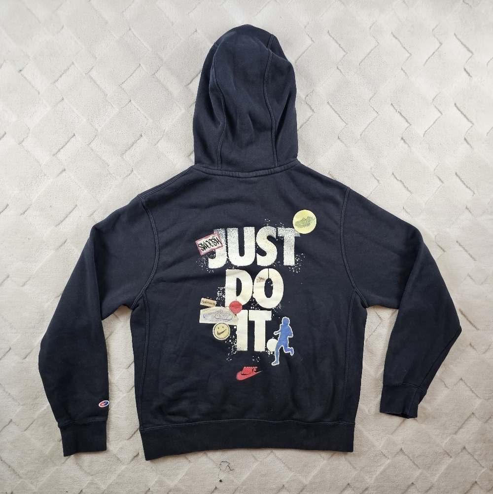 Nike Hoodie Mens Medium Big Logo Graphic Print Black